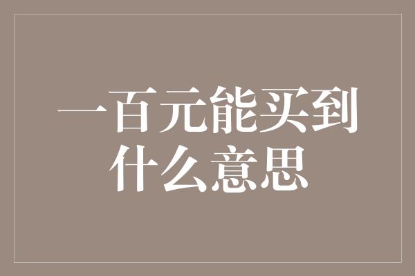 一百元能买到什么意思