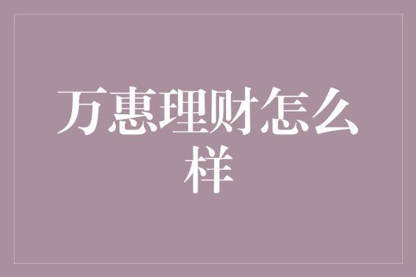 万惠理财怎么样