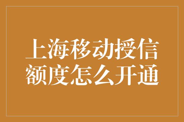 上海移动授信额度怎么开通