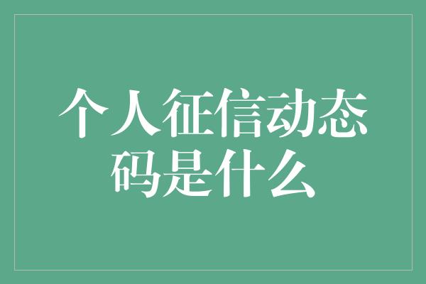 个人征信动态码是什么