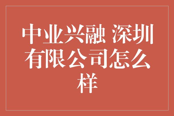 中业兴融 深圳有限公司怎么样