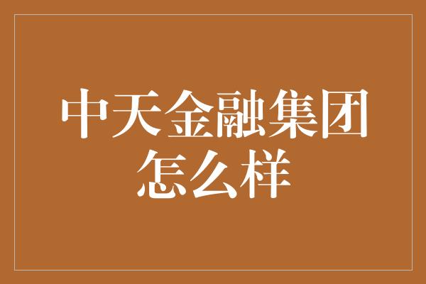 中天金融集团怎么样