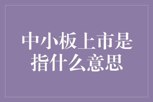 中小板上市是指什么意思