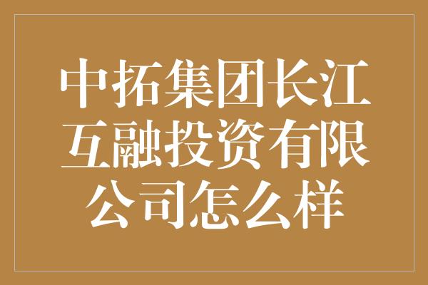 中拓集团长江互融投资有限公司怎么样