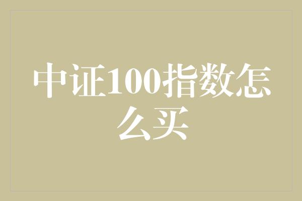 中证100指数怎么买