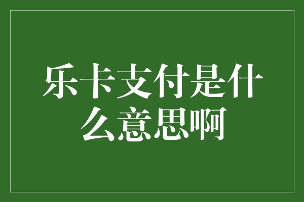 乐卡支付是什么意思啊