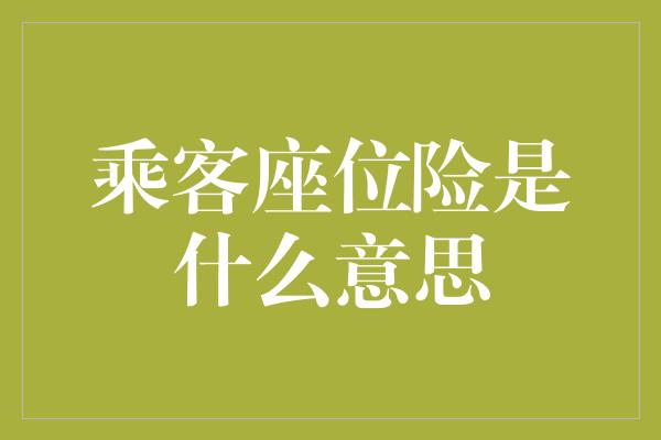 乘客座位险是什么意思