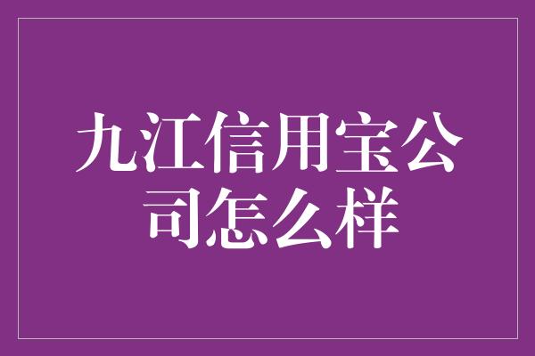 九江信用宝公司怎么样