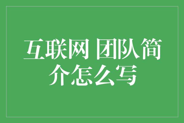 互联网 团队简介怎么写