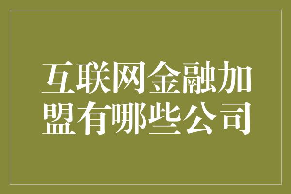 互联网金融加盟有哪些公司