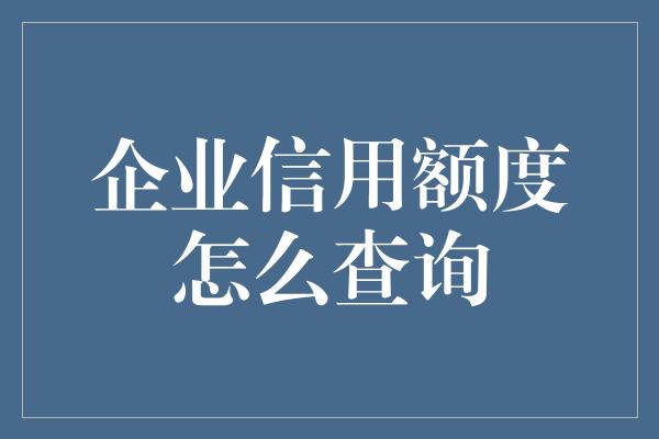 企业信用额度怎么查询