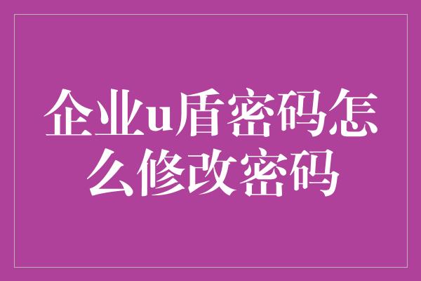 企业u盾密码怎么修改密码