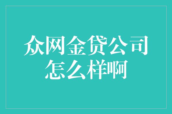 众网金贷公司怎么样啊