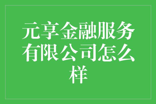 元享金融服务有限公司怎么样