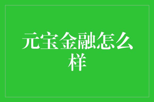 元宝金融怎么样