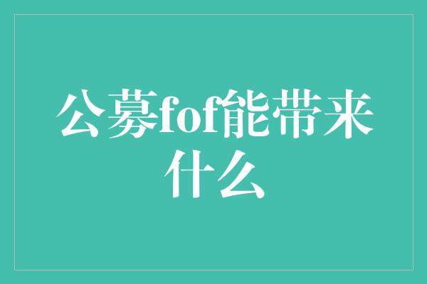 公募fof能带来什么