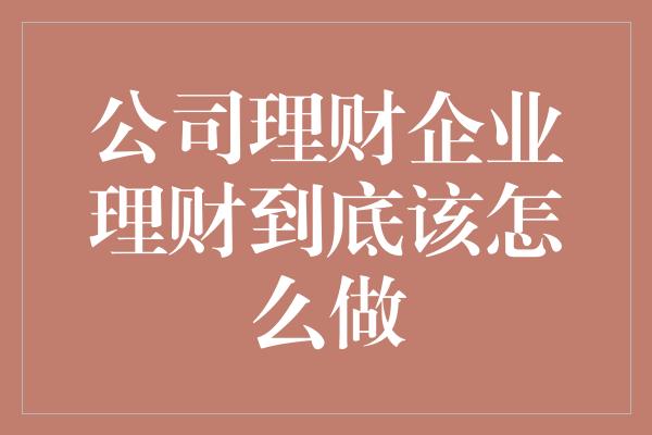 公司理财企业理财到底该怎么做