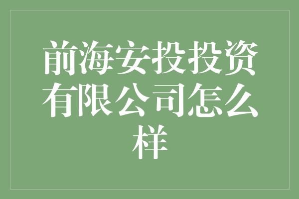 前海安投投资有限公司怎么样