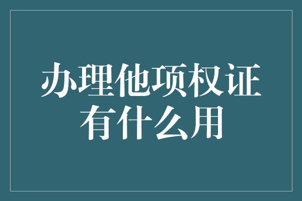 办理他项权证有什么用