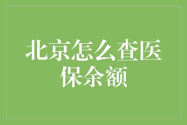 北京怎么查医保余额