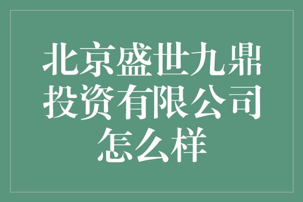 北京盛世九鼎投资有限公司怎么样