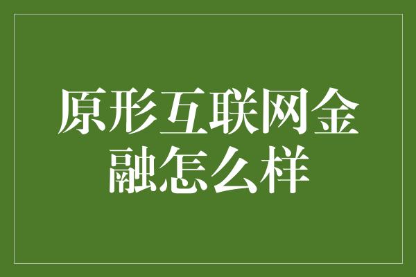 原形互联网金融怎么样