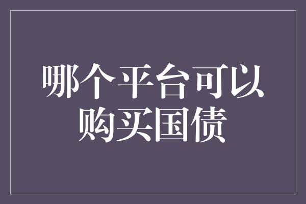 哪个平台可以购买国债