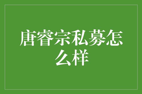 唐睿宗私募怎么样