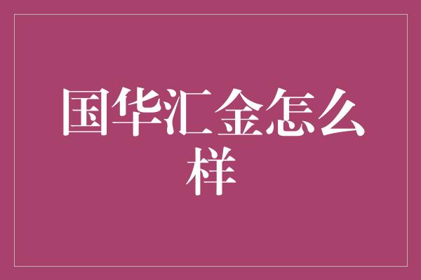 国华汇金怎么样