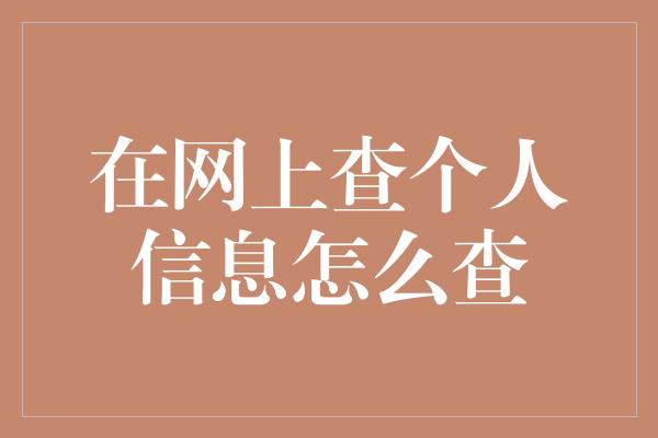 在网上查个人信息怎么查