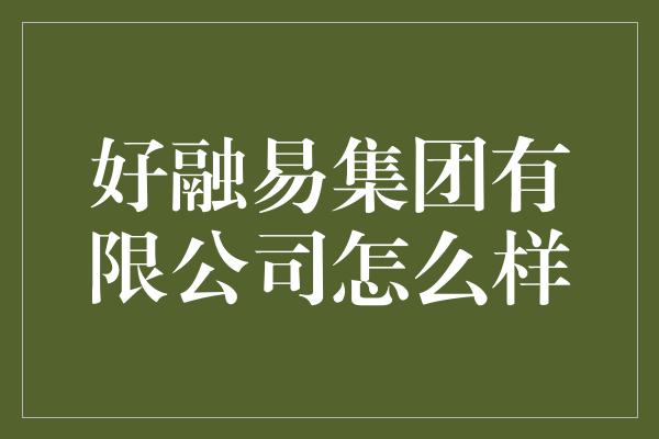 好融易集团有限公司怎么样