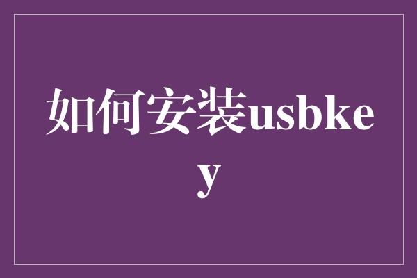 如何安装usbkey