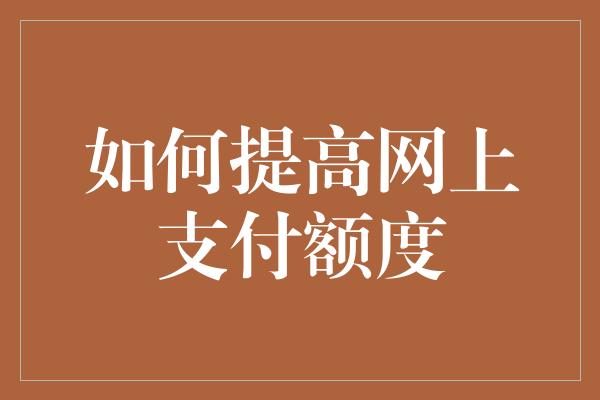 如何提高网上支付额度