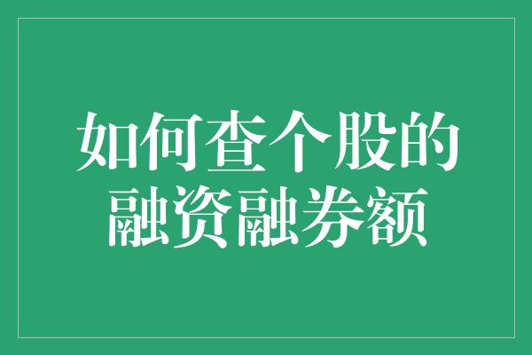 如何查个股的融资融券额