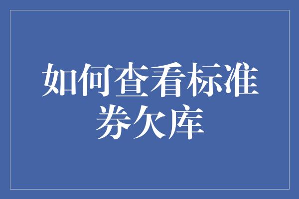 如何查看标准券欠库