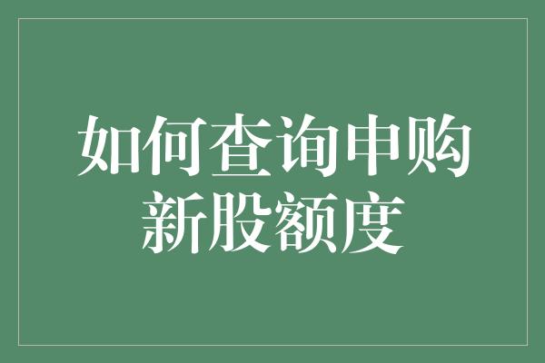 如何查询申购新股额度