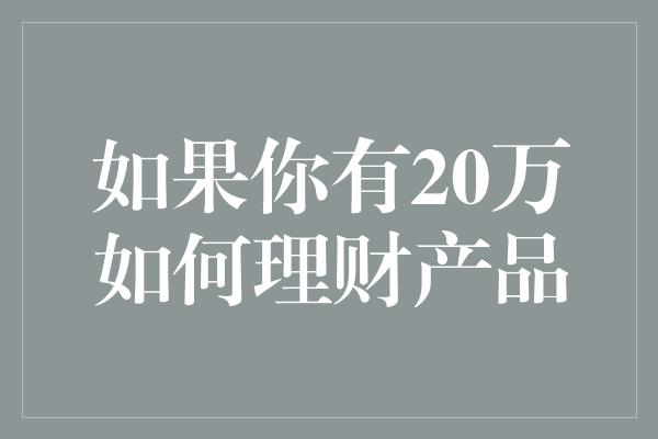 如果你有20万如何理财产品