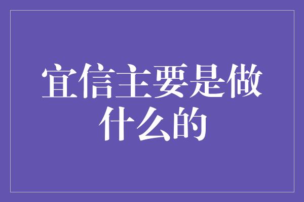 宜信主要是做什么的