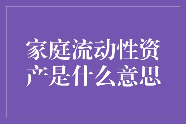 家庭流动性资产是什么意思