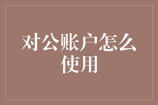 对公账户怎么使用