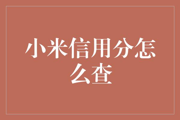 小米信用分怎么查