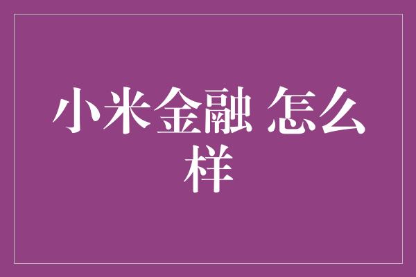 小米金融 怎么样