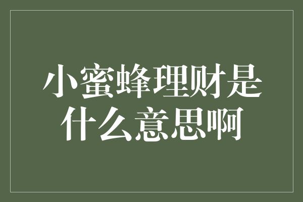 小蜜蜂理财是什么意思啊