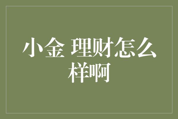 小金 理财怎么样啊