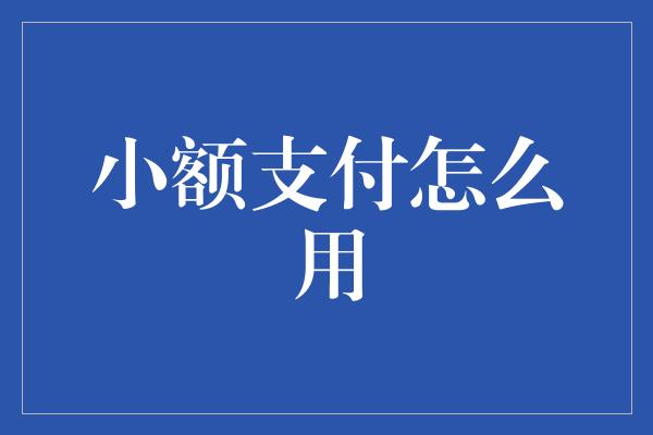 小额支付怎么用