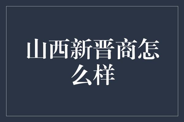 山西新晋商怎么样