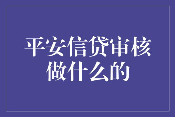 平安信贷审核做什么的