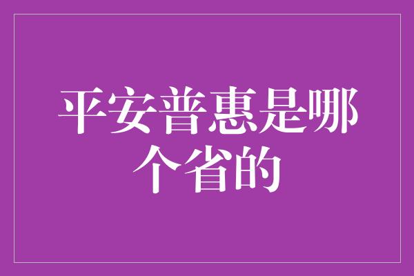 平安普惠是哪个省的