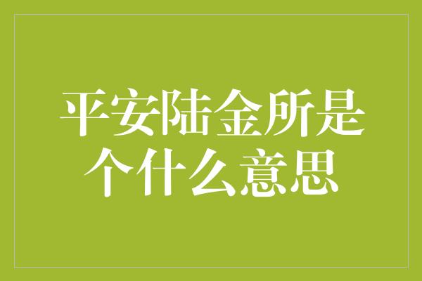 平安陆金所是个什么意思