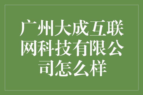 广州大成互联网科技有限公司怎么样